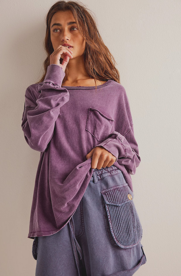NEW FREE PEOPLE WE THE FREE PURPLE FADE INTO YOU LONG SLEEVE TEE SHIRT TOP SZ M