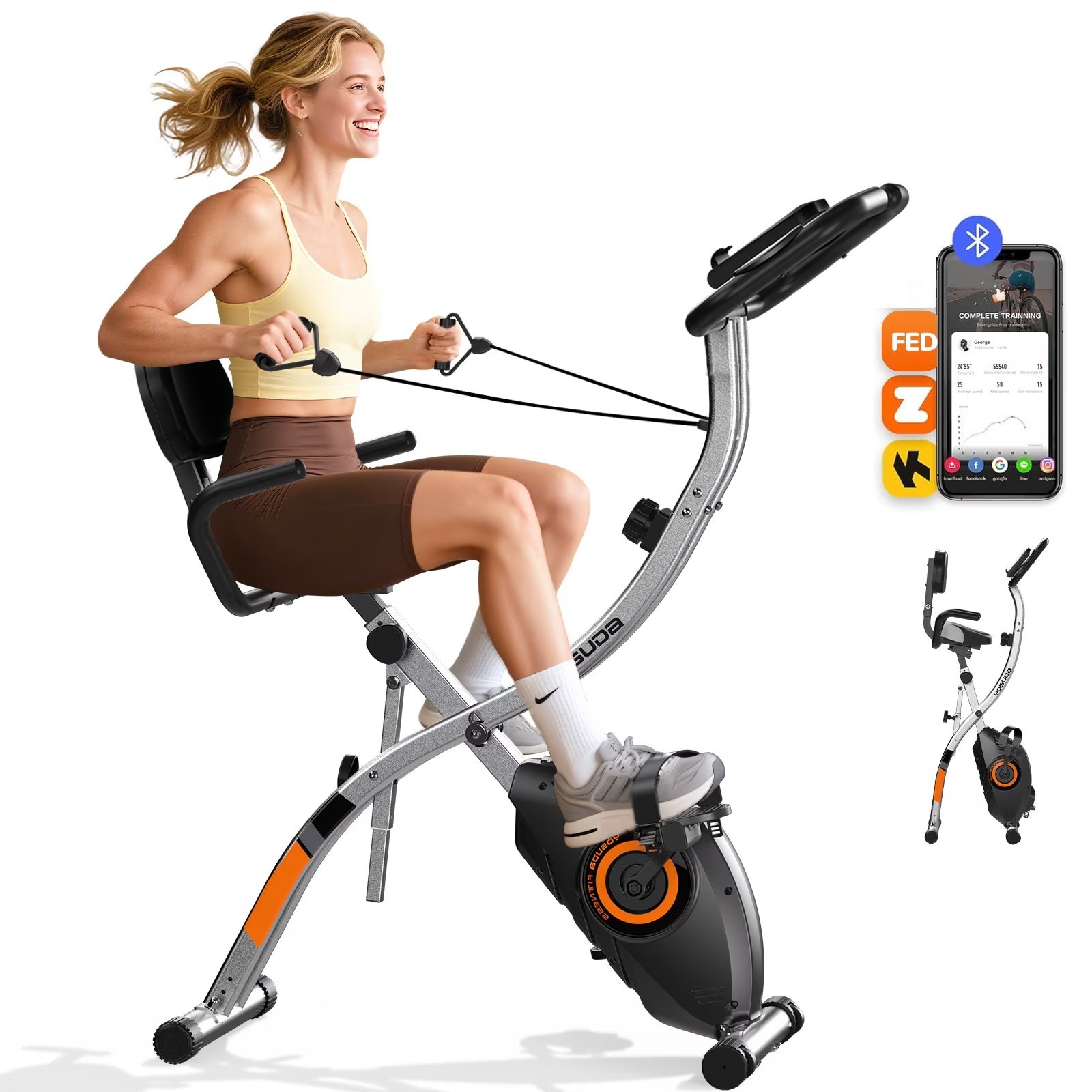 YOSUDA 5in1 Folding Exercise Bike Indoor Bicycle w 16-Level Magnetic Resistance YOSUDA 5in1 Folding Exercise Bike Indoor Bicycle w 16-Level Magnetic Resistance