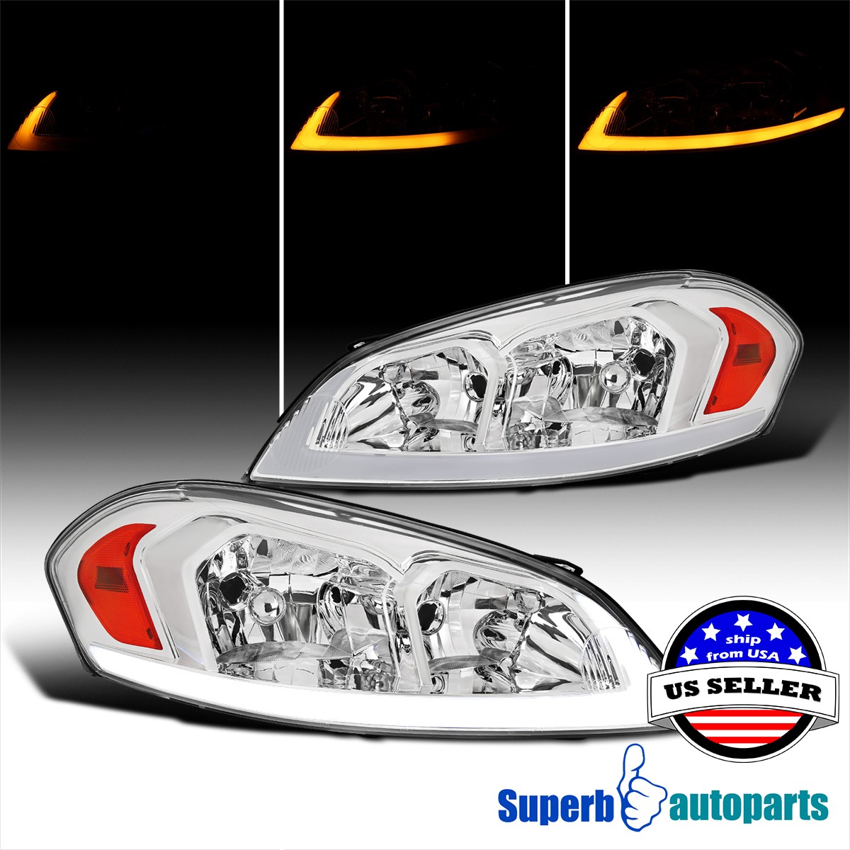For 06-13 Chevy Impala 06-07 Monte Carlo Headlights+Switchback LED Turn signal