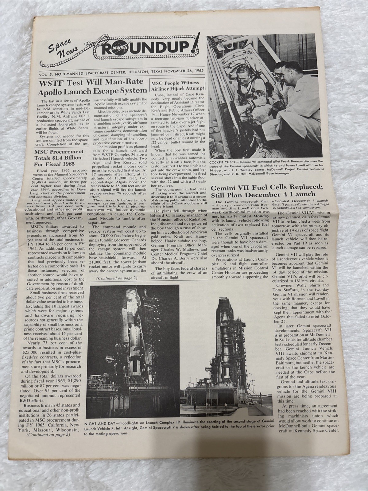 1965 NASA Space News Roundup Joe L Day Invention Award Vol 5 No 3 MSC Houston