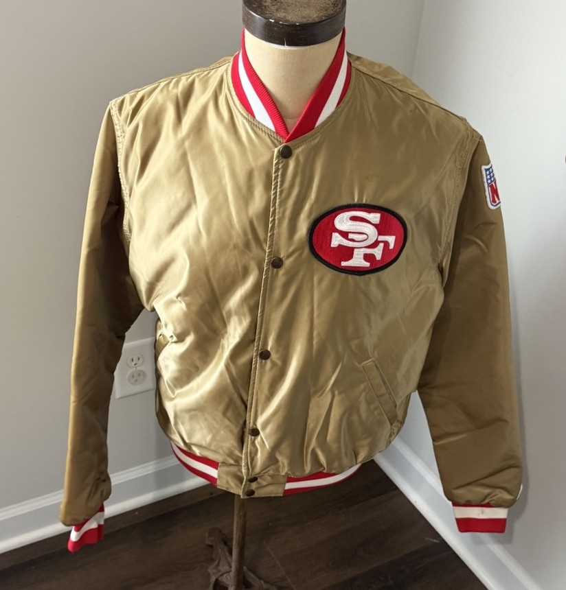 Vintage San Francisco 49ers Starter NFL Pro Line Gold Satin Bomber  Jacket Men L