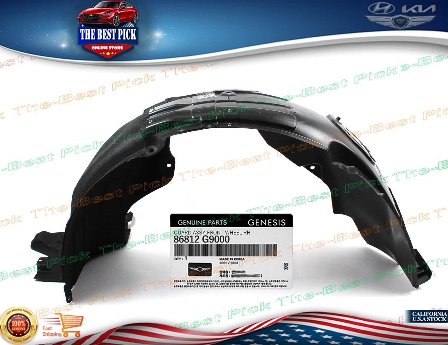 ⭐GENUINE⭐FRONT Fender Liner RIGHT PASSENGER For GENESIS G70 2019-2021 86812G9000