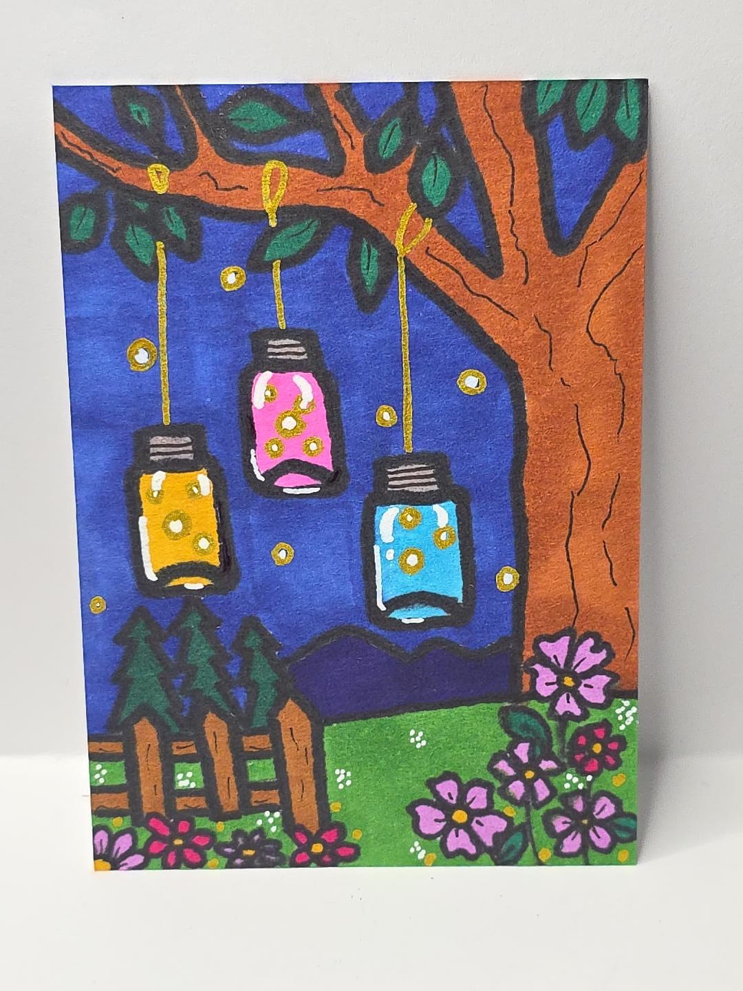 Original ACEO Art Card Whimsical Nature Moon Woodland Folk Art Hand Drawn 2.5x3. Original ACEO Art Card Whimsical Nature Moon Woodland Folk Art Hand Drawn 2.5x3.