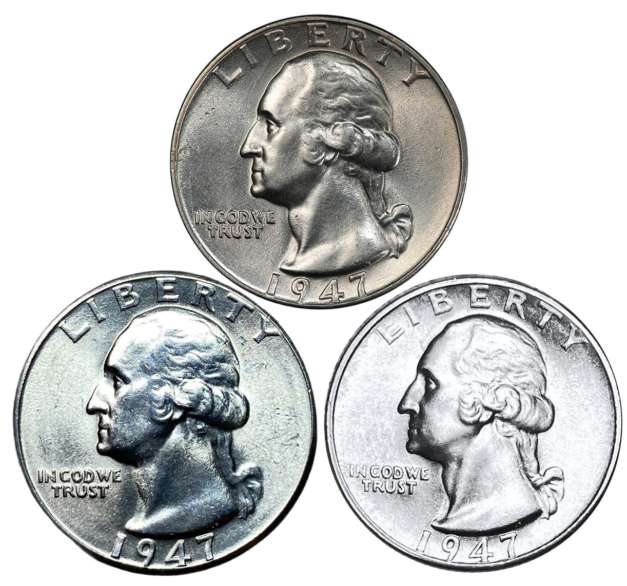 1947 1947-D 1947-S 3 Coin Silver Washington Quarter BU Set Mint US Silver Coins 1947 1947-D 1947-S 3 Coin Silver Washington Quarter BU Set Mint US Silver Coins