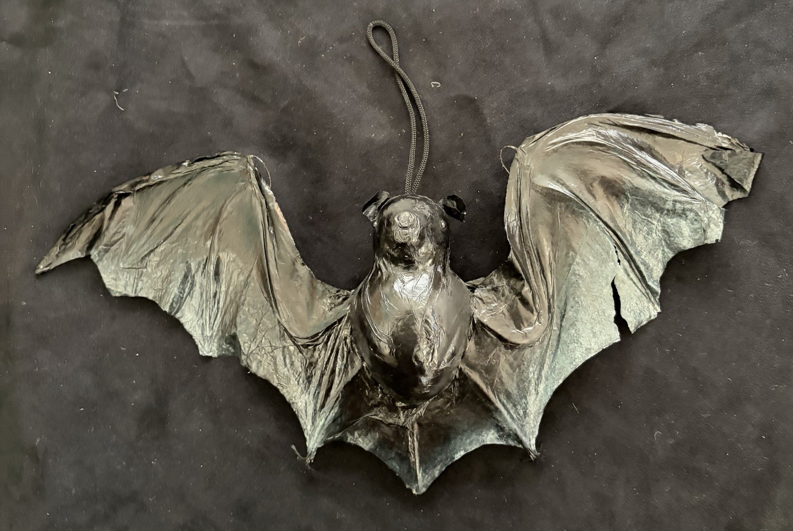 Vintage Paper Mache Black Bat Wire Feet Halloween Decoration READ