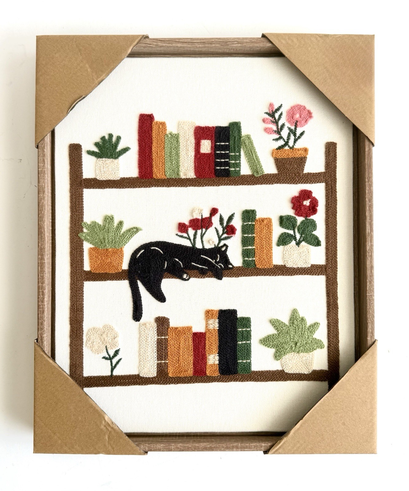 ⚜️BP Home Textile Embroidered Woven Wall Art Black Cat, Plant, Bookshelf 15”x12”