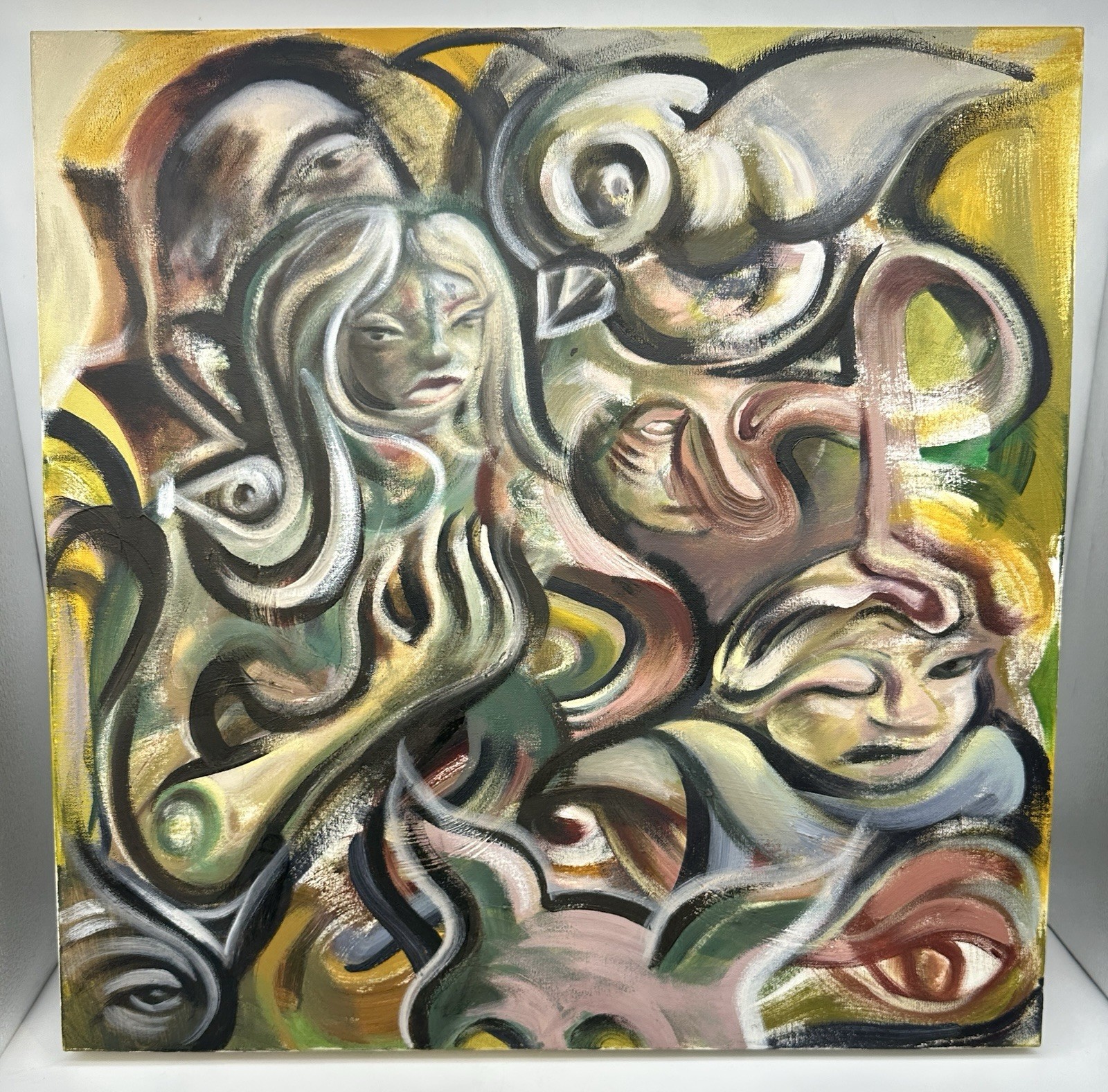 Abstract Figure Painting On Canvas, Original, Casa do Artista, Rolma, Unsigned Abstract Figure Painting On Canvas, Original, Casa do Artista, Rolma, Unsigned