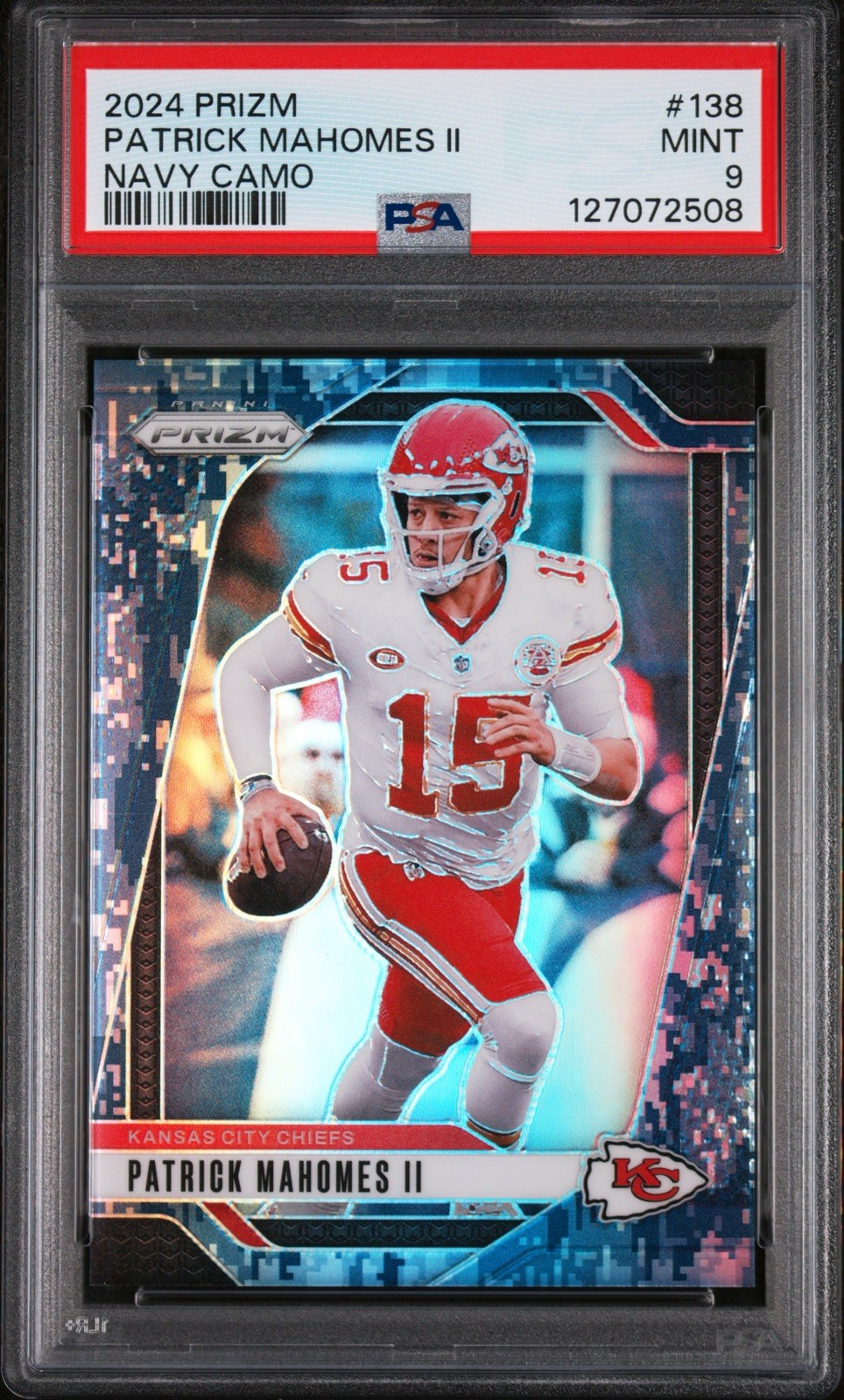 2024 Panini Prizm Navy Camo Patrick Mahomes /25 PSA 9