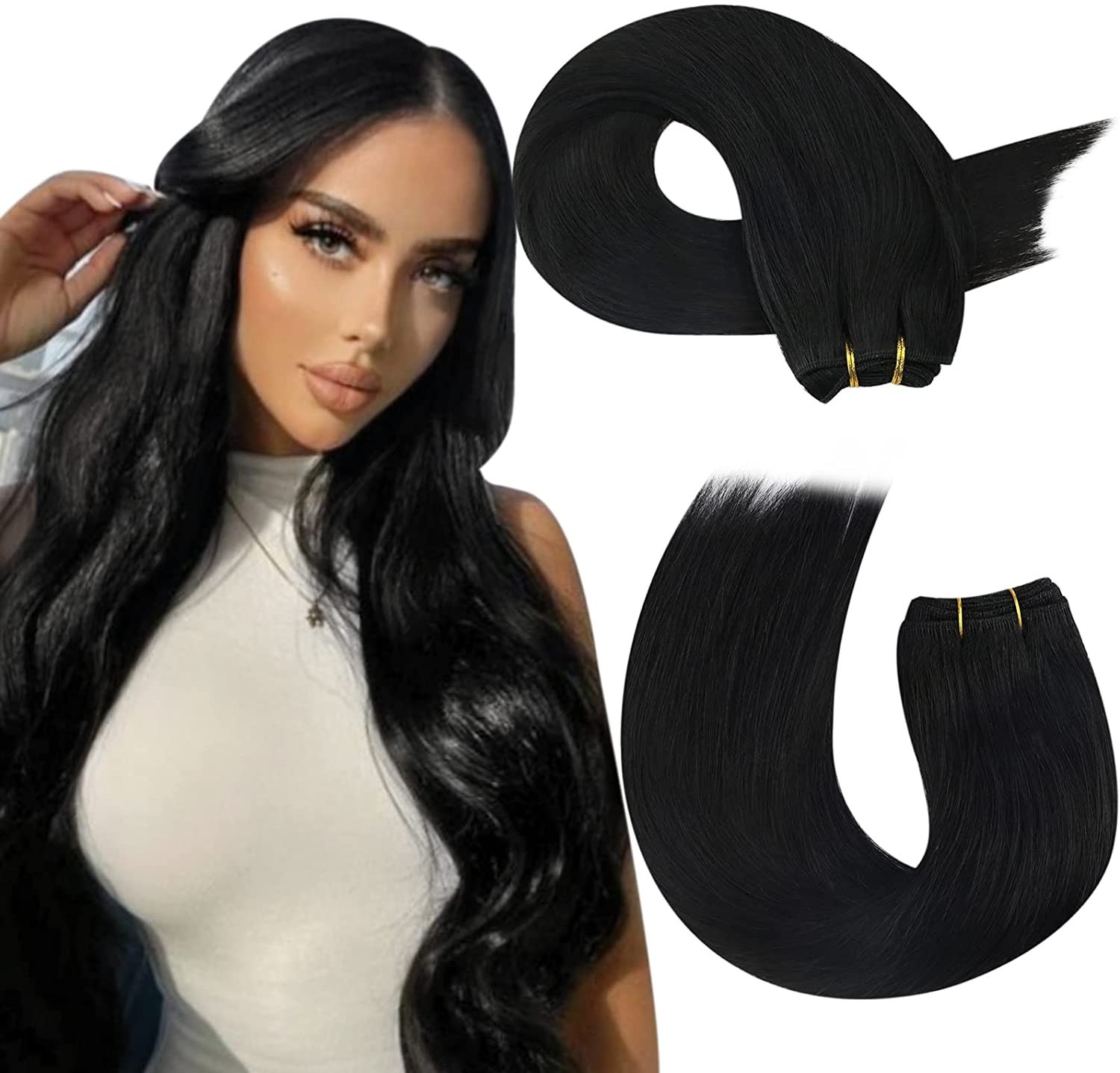 Weave Weft Sew In Hair Extensions 100% Remy Human Hair Double Thick Full Head