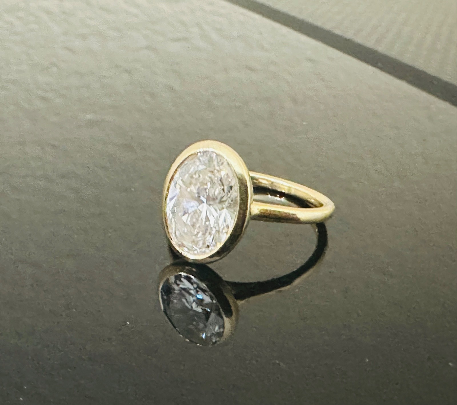 3.15 CT Oval Lab Created Diamond Engagement Ring | 14K Yellow Gold Bezel Setting 3.15 CT Oval Lab Created Diamond Engagement Ring | 14K Yellow Gold Bezel Setting