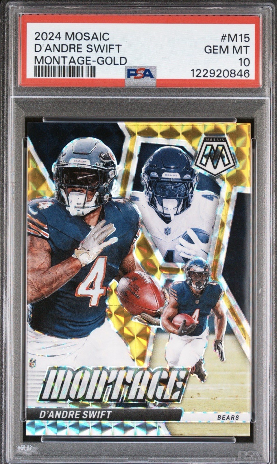 2024 Panini Mosaic Montage D\'Andre Swift Bears #M-15 Gold Mosaic Prizm #10 POP 1 2024 Panini Mosaic Montage D\'Andre Swift Bears #M-15 Gold Mosaic Prizm #10 POP 1