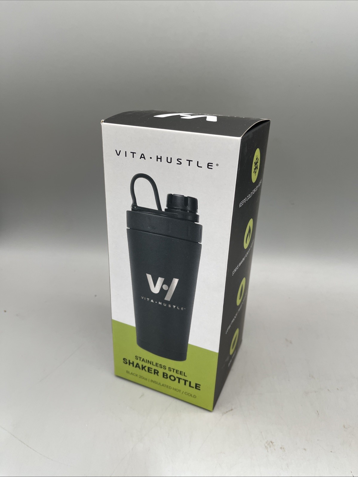 VitaHustle Stainless Steel Shaker Bottle 20 ounce Black New VitaHustle Stainless Steel Shaker Bottle 20 ounce Black New