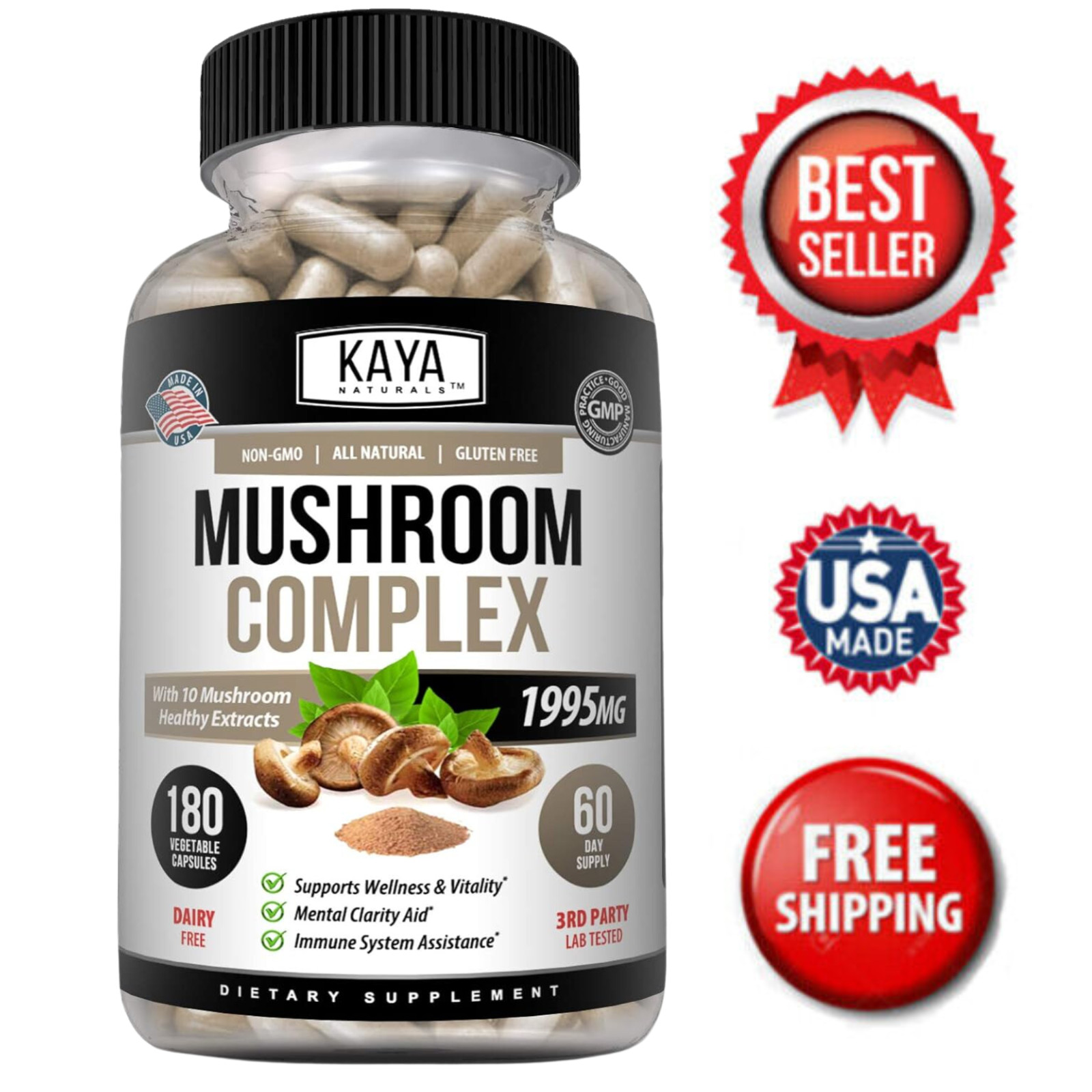 10x Mushroom Complex Supplement 180ct Lions Mane Reishi Shiitake Immune Capsule 10x Mushroom Complex Supplement 180ct Lions Mane Reishi Shiitake Immune Capsule