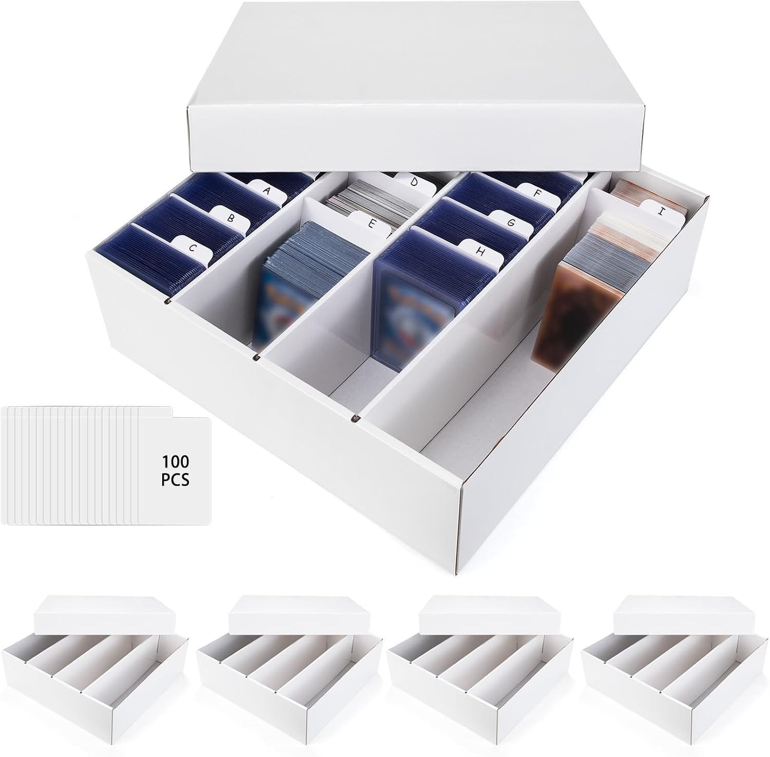 Trading Card Storage Box, 4 Row 3200 Count Collector Cards Box 5-Pack, Wihte Trading Card Storage Box, 4 Row 3200 Count Collector Cards Box 5-Pack, Wihte