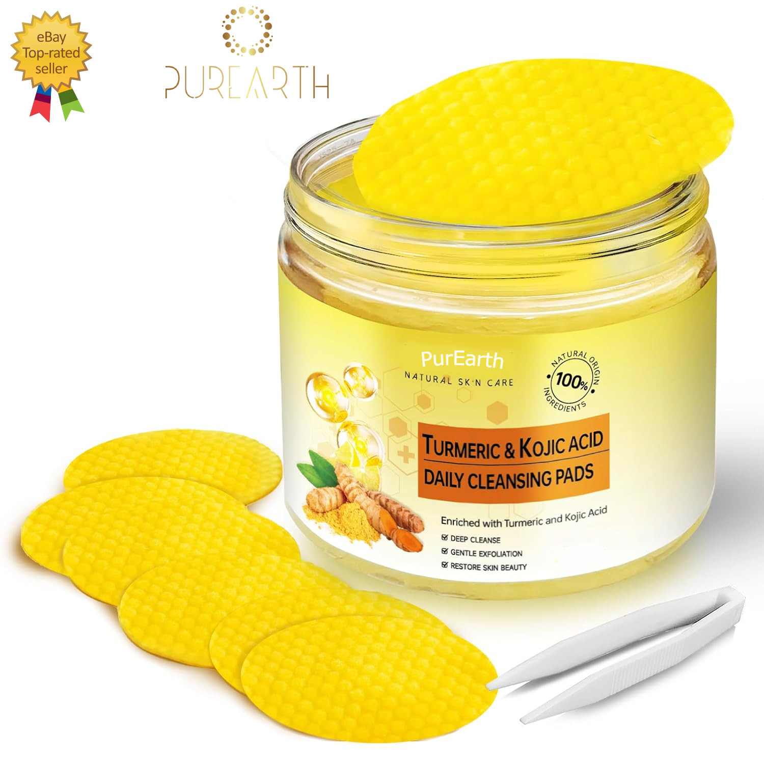 55 PCS  Kojic Acid and Turmeric Cleansing Pads for Face, Turmeric Cleansing Pads