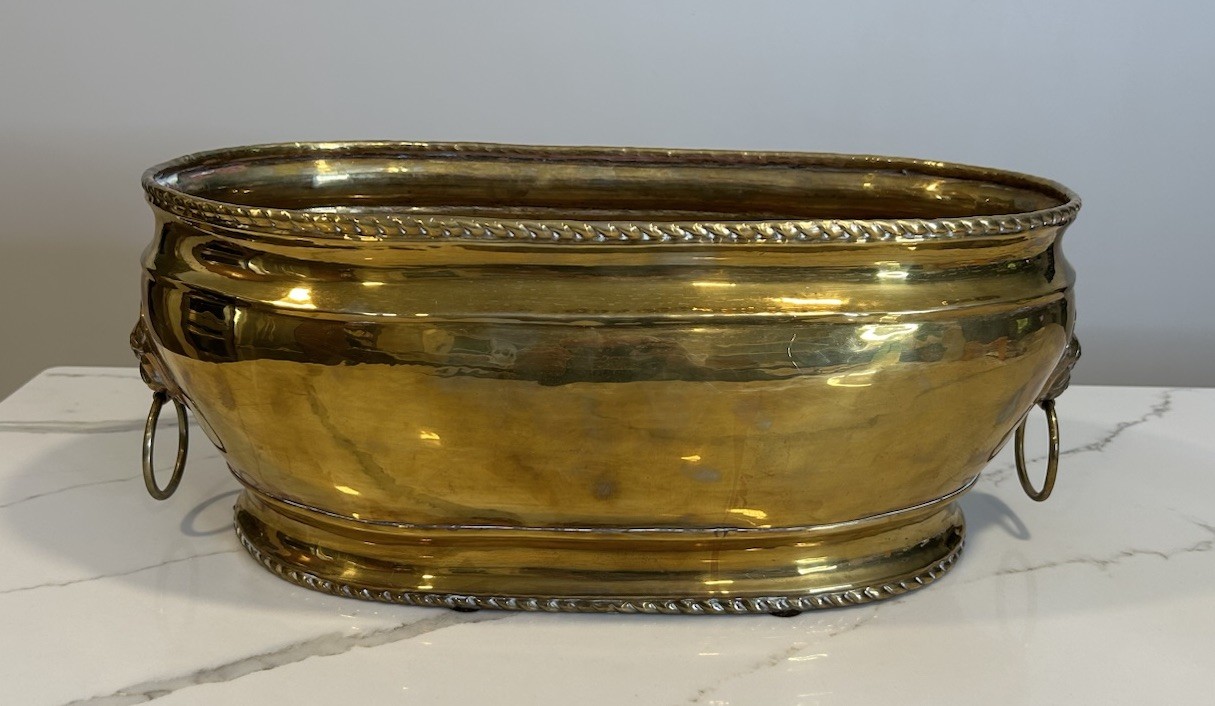 Large Vintage MRM Brass Planter Jardinière with Handles Lion 21\