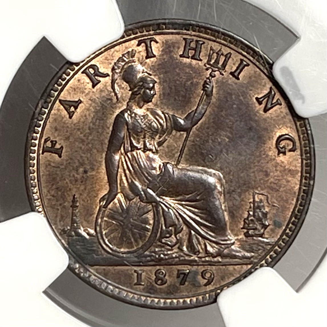 1879 Farthing Great Britain 1/4P Small 9 NGC MS61BN 1/4P England 