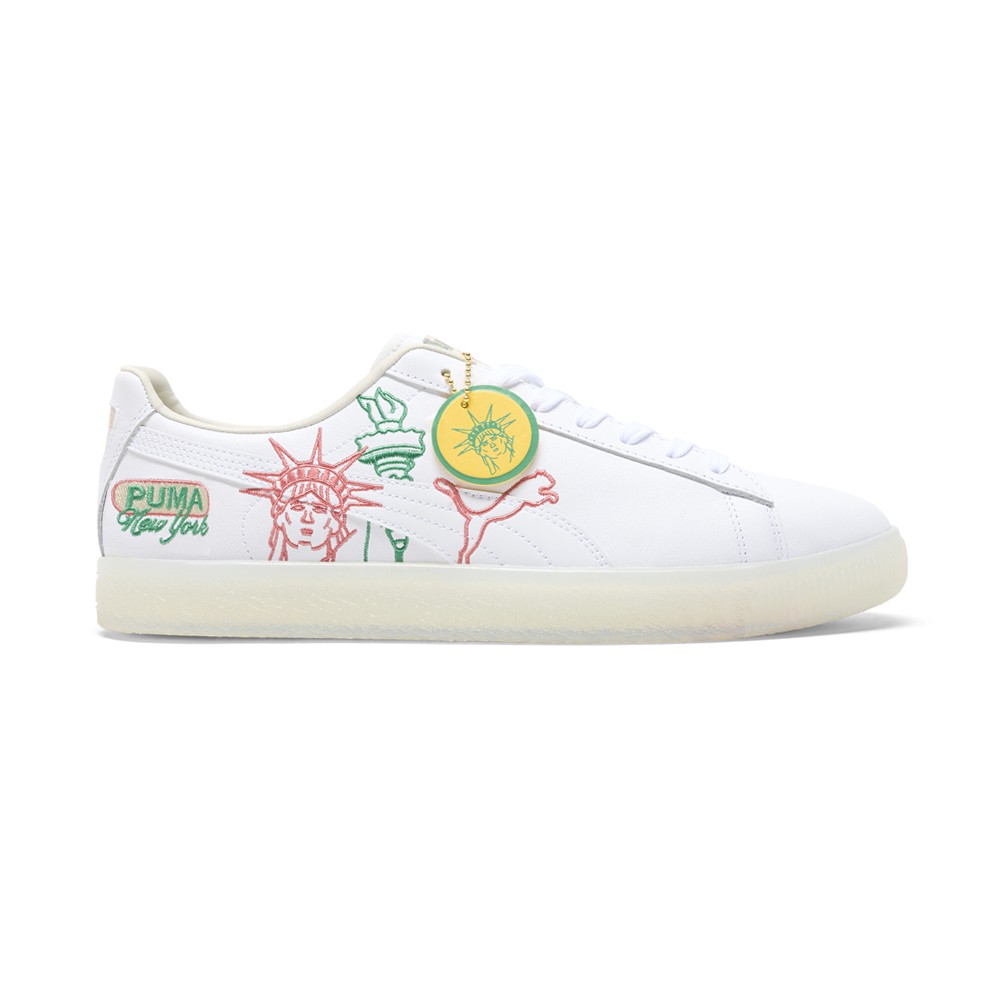 PUMA Clyde Embd Nyc Flagship Lace Up Mens White Sneakers Casual Shoes 40346601 PUMA Clyde Embd Nyc Flagship Lace Up Mens White Sneakers Casual Shoes 40346601