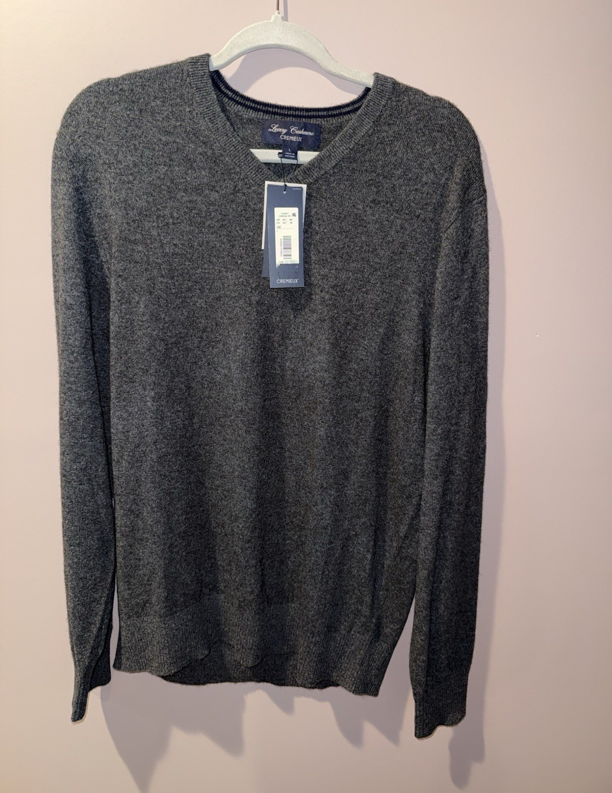 Cremieux Luxury Cashmere Knit Sweater Men’s L Gray Solid Crew Neck Long Sleeve