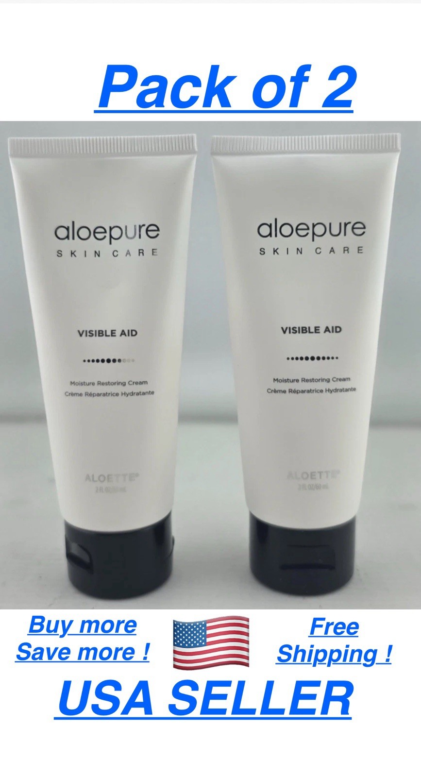 Aloepure Skin Care Visible Aid Moisture Restoring Cream 2 Fl Oz  ( 2pc )