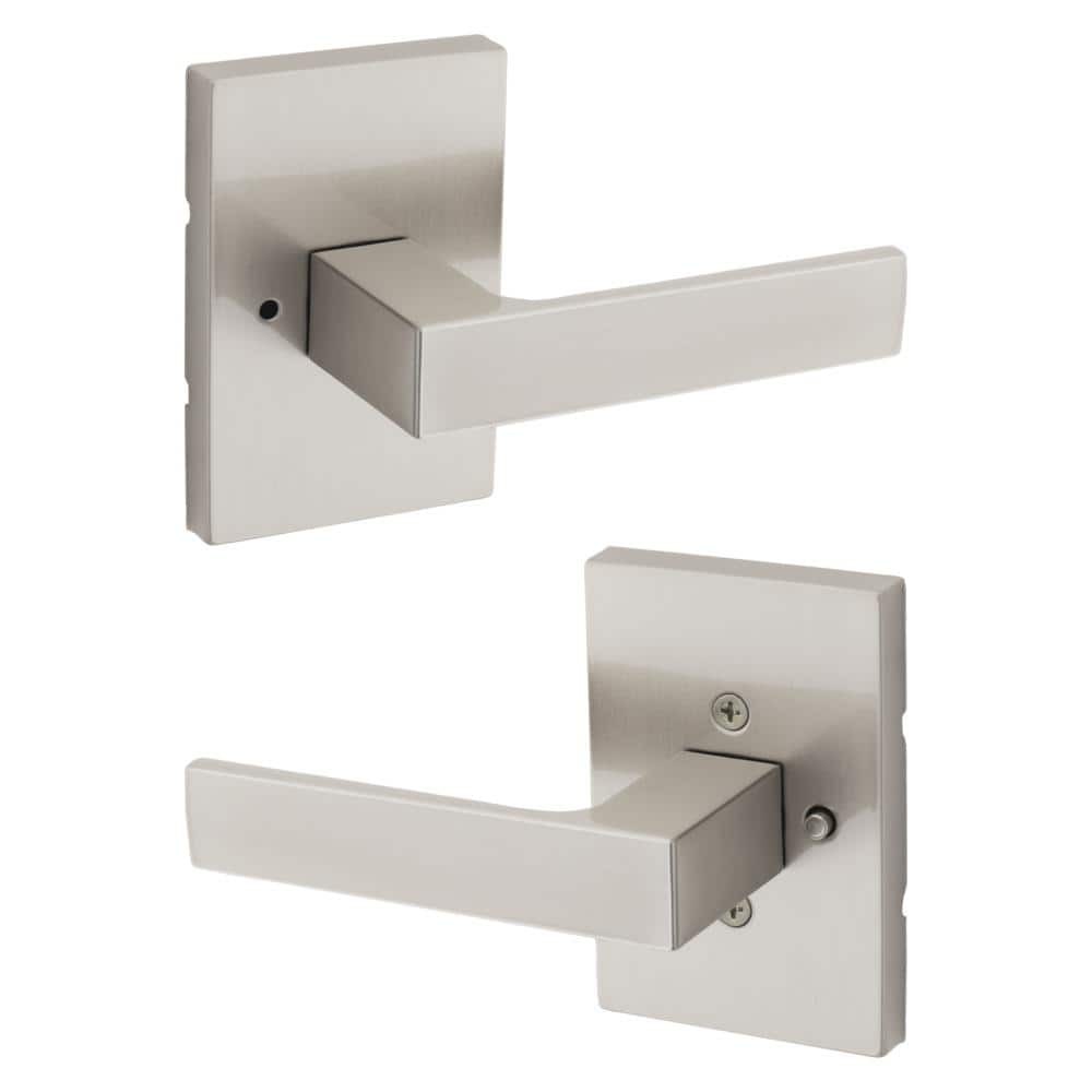 Kwikset Singapore Satin Nickel Rectangular Straight Bed/Bath Door Handle