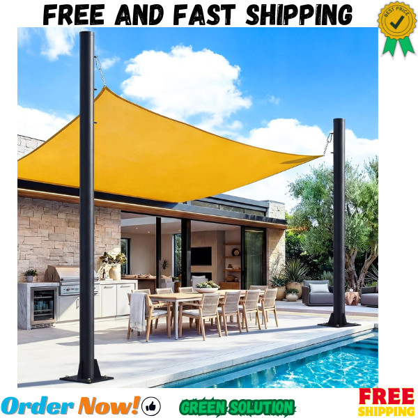 Heavy Duty 10Ft Sun Shade Poles with Flat Base - 2 Pack, Black