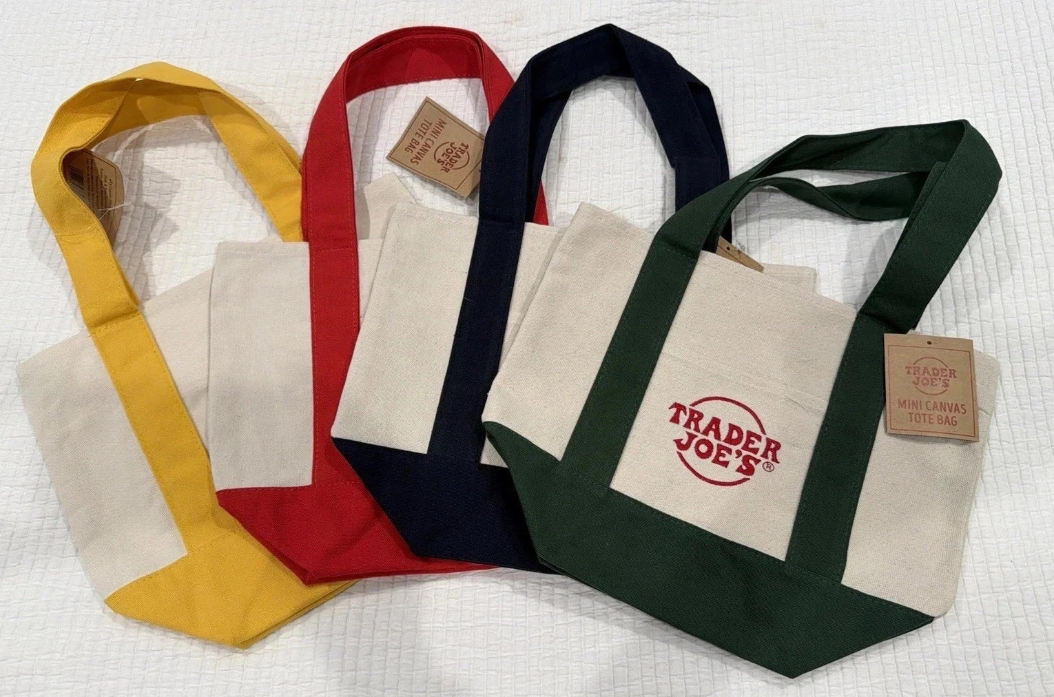 Trader Joe's Mini Tote Bag Set of 4 Blue/Green/Yellow/Red