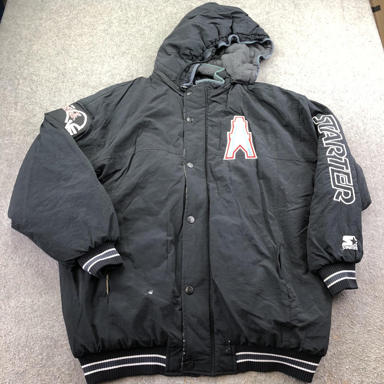 Vintage Tennessee Oilers Jacket Mens XL Black NFL Football Starter Coca Cola 90s