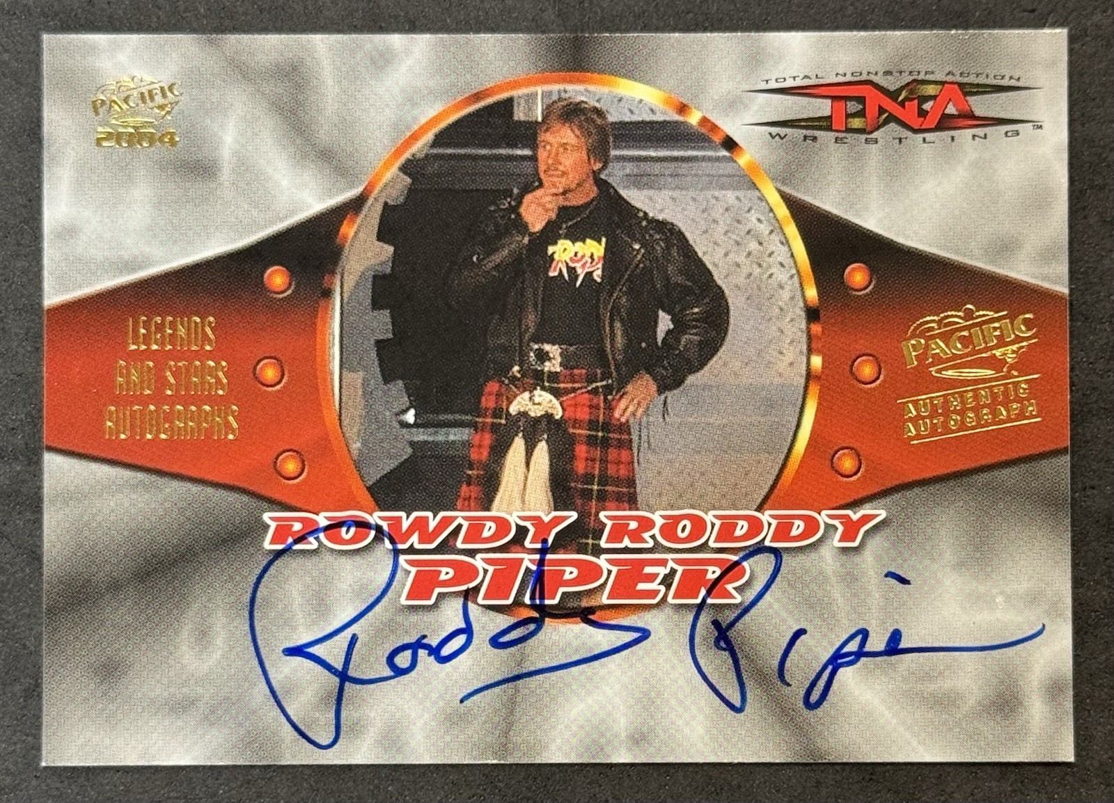 ROWDY RODDY PIPER 2004 Pacific TNA Legends & Stars On-Card Autograph #1 ROWDY RODDY PIPER 2004 Pacific TNA Legends & Stars On-Card Autograph #1