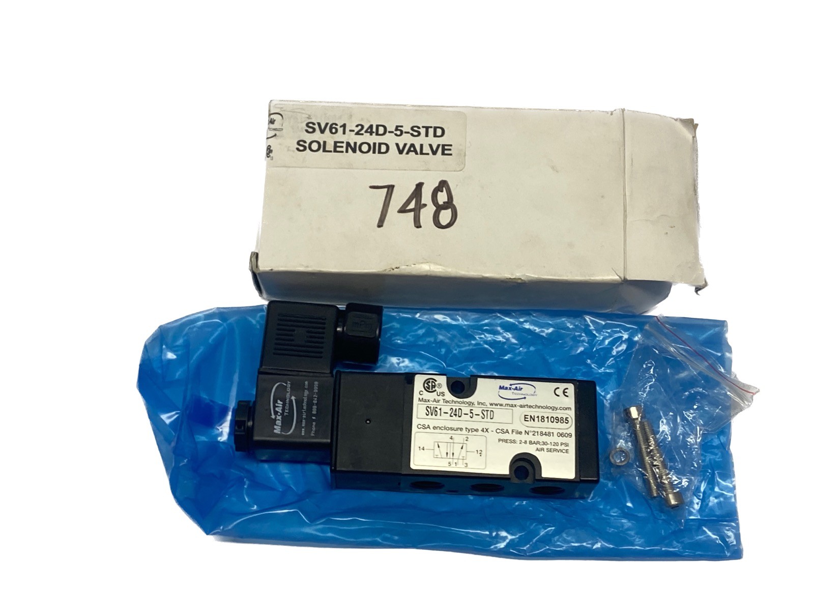 NOS Max-Air 24VDC 1/4” Orifice 3/4 30-120 psi Solenoid Valve SV61-24D-5-STD