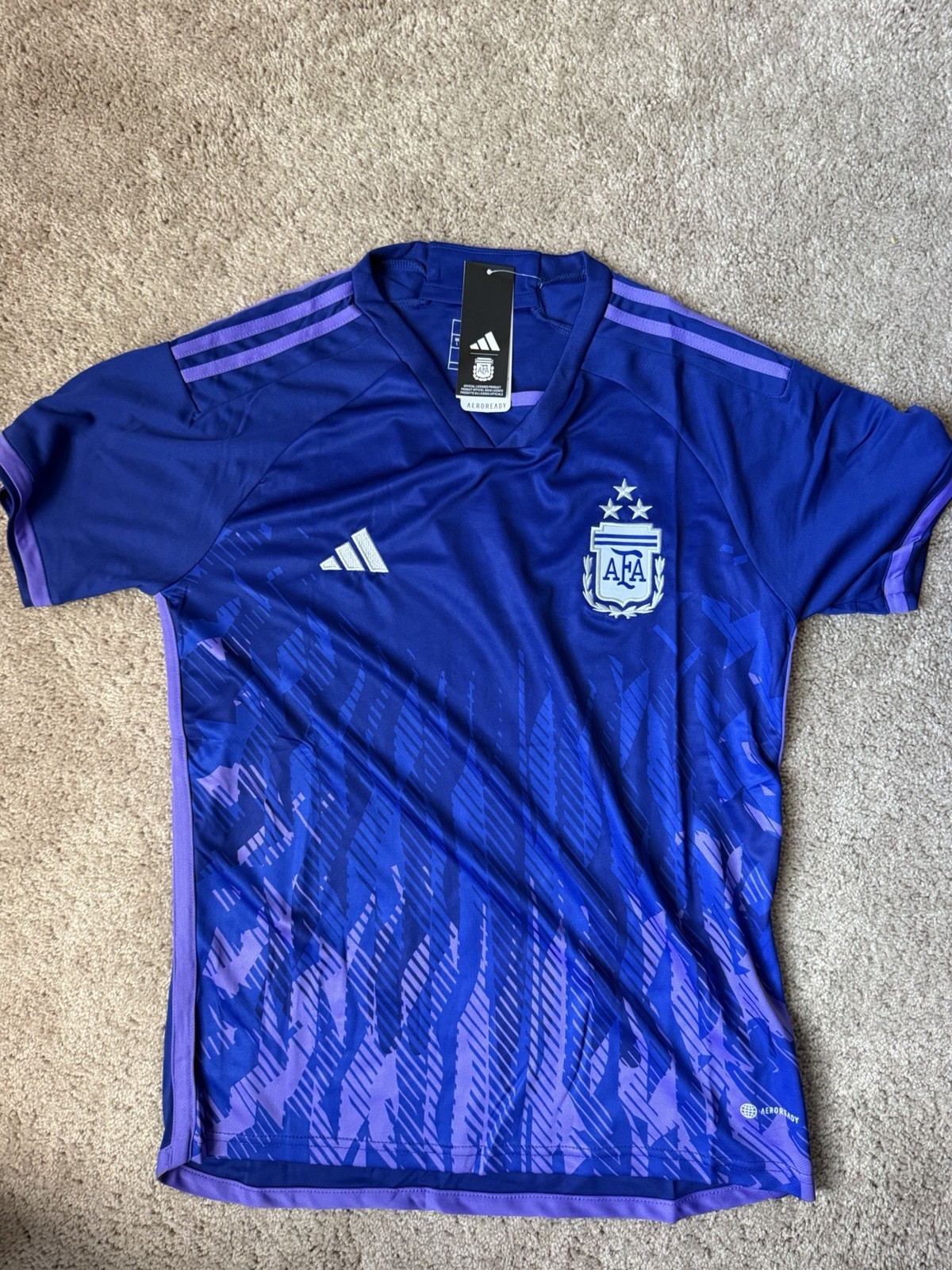 Argentina 2022 World Cup Away Jersey Mens Size Large Slim Adidas AFA Three Star