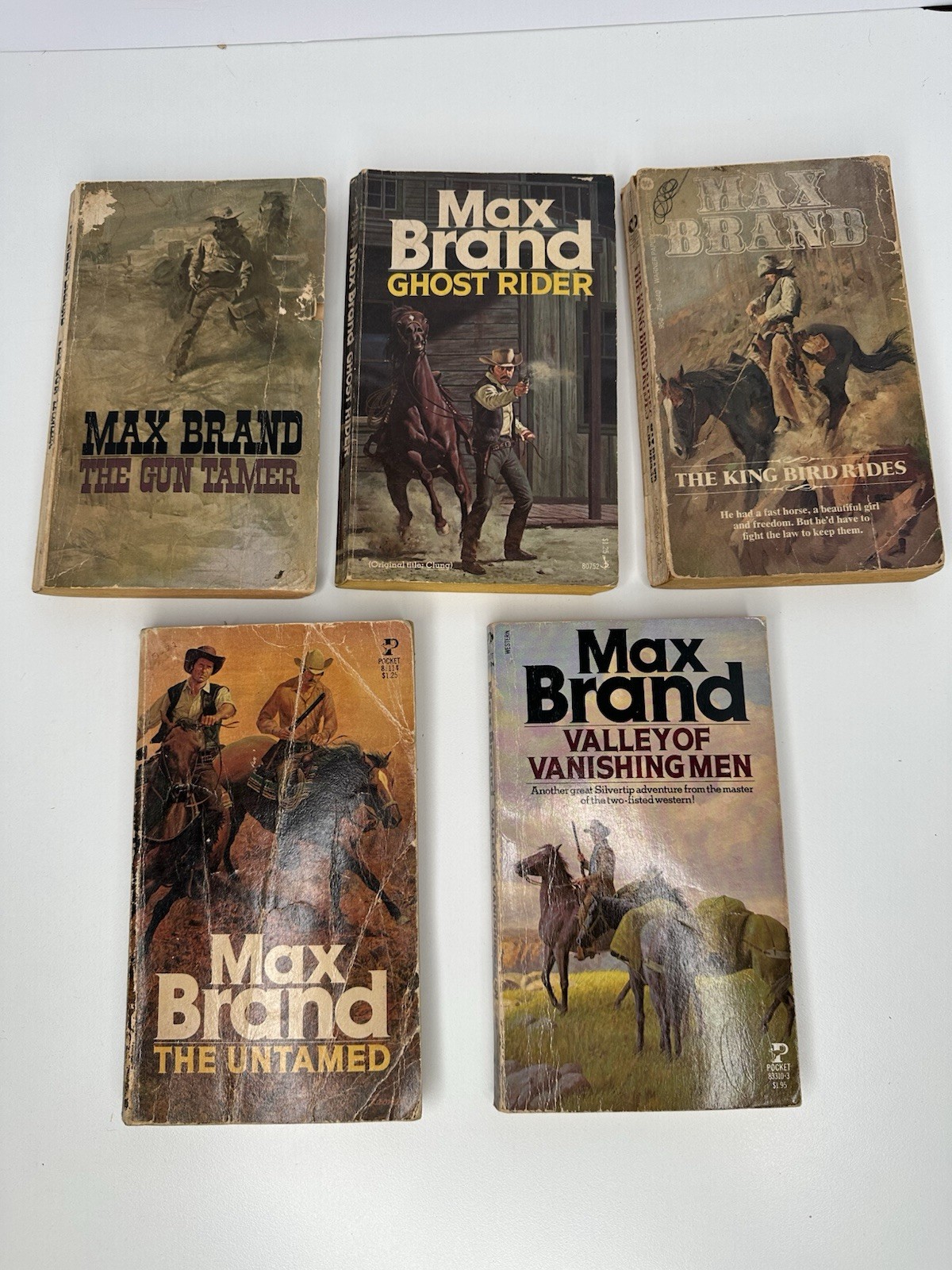 Lot of 5 Vintage Max Brand Western Paperbacks Pocket Books Untamed Ghost Rider