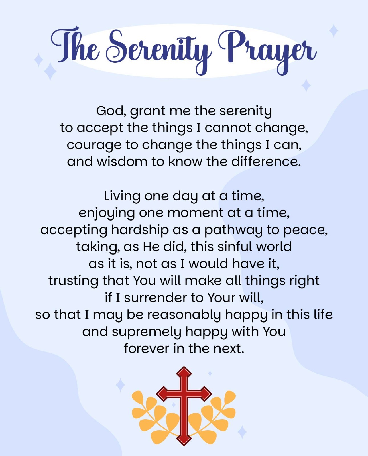 THE COMPLETE SERENITY PRAYER  - PRINT Printed ON 8-1/2 x 11 INCH PREMIUM STOCK
