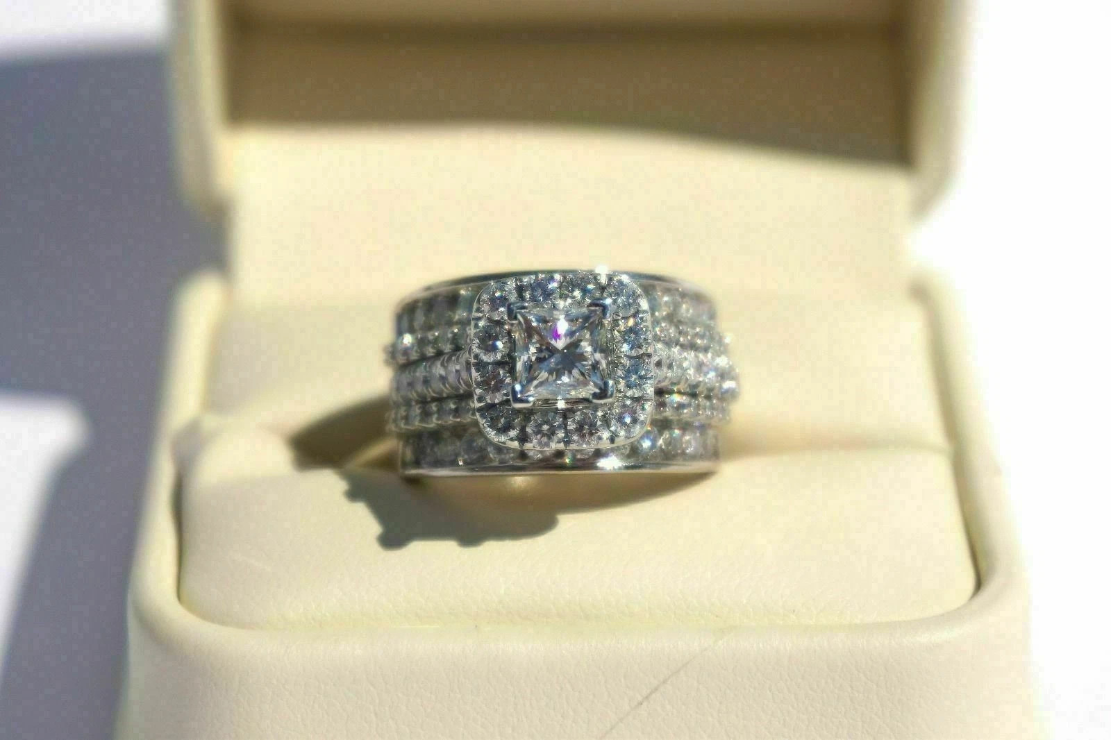 3 Ct Princess Moissanite Bridal Engagement Band Ring In 14k White Gold