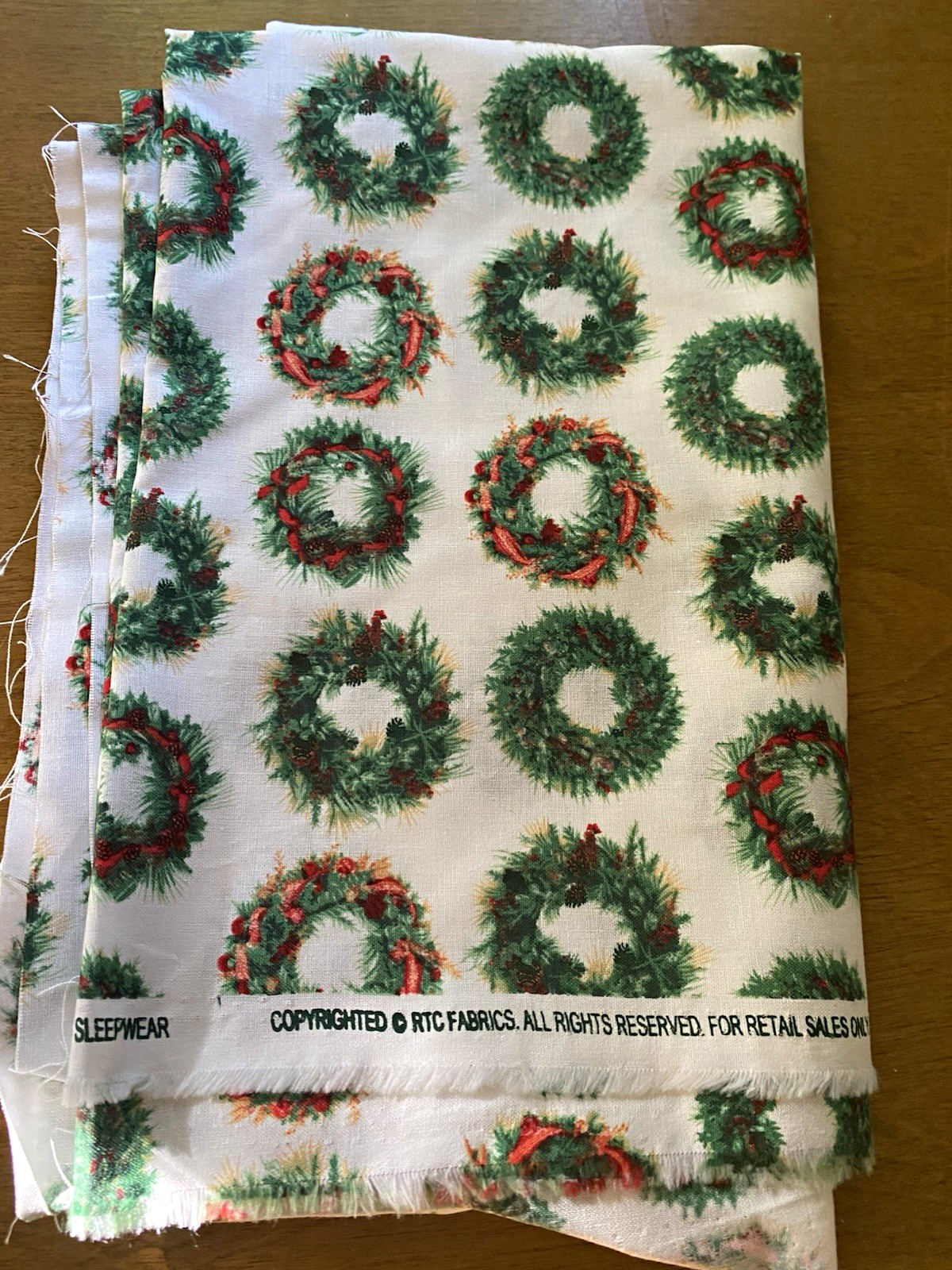 RTC Fabrics Christmas Wreath Print Fabric 4ft by 4.5ft piece White Background RTC Fabrics Christmas Wreath Print Fabric 4ft by 4.5ft piece White Background