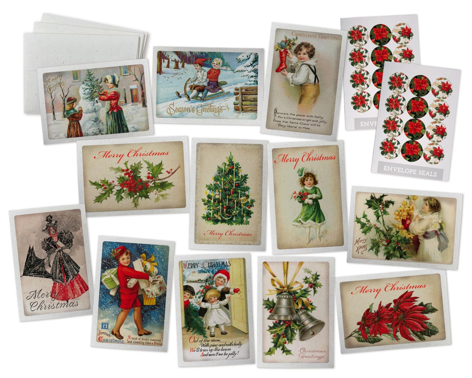 Vintage Christmas Greeting Card - 24 Antique Textured Style Cards & Envelopes...