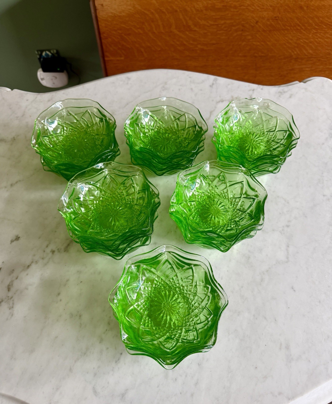 12 Antique Uranium Glass Dessert Bowls 12 Antique Uranium Glass Dessert Bowls
