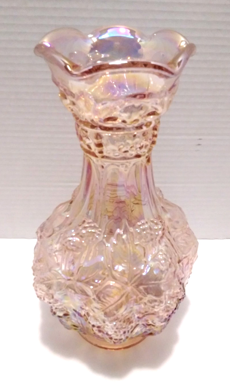 Imperial Glass Loganberry Pink Iridescent Carnival Glass Vase 10.25\