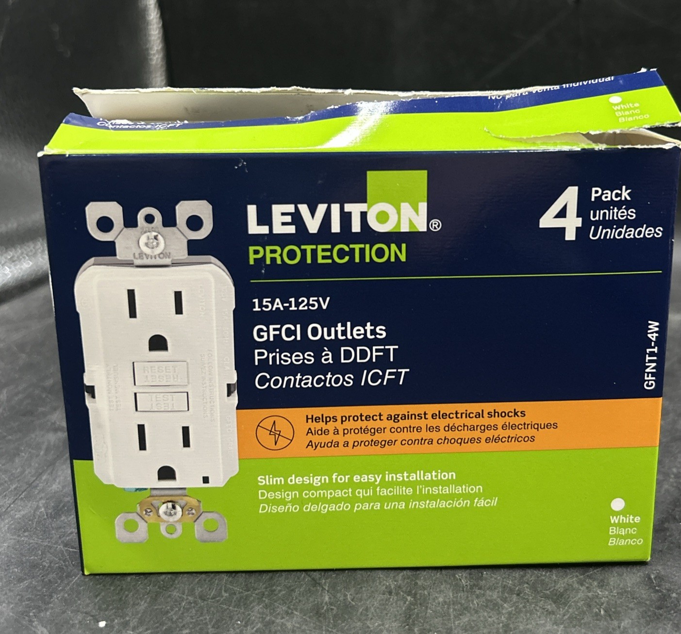 Leviton M22-GFNT1-4W 15A-125V Duplex Outlet - White - (Pack of 4) READ Leviton M22-GFNT1-4W 15A-125V Duplex Outlet - White - (Pack of 4) READ