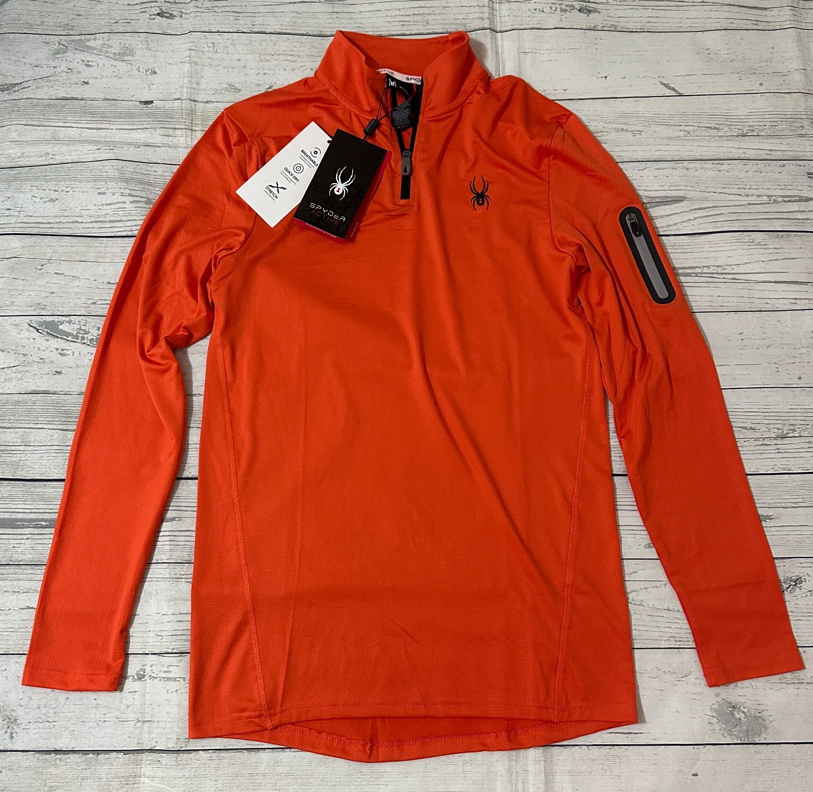 Spyder Active ProWeb Mens Long Sleeve Zip Shirt Pullover M Orange NEW NWT Spyder Active ProWeb Mens Long Sleeve Zip Shirt Pullover M Orange NEW NWT
