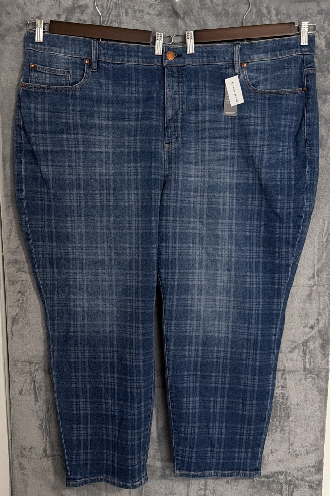 NWT Lane Bryant Girlfriend Straight Curvy Jeans Women\'s 30/32 High Rise Plaid