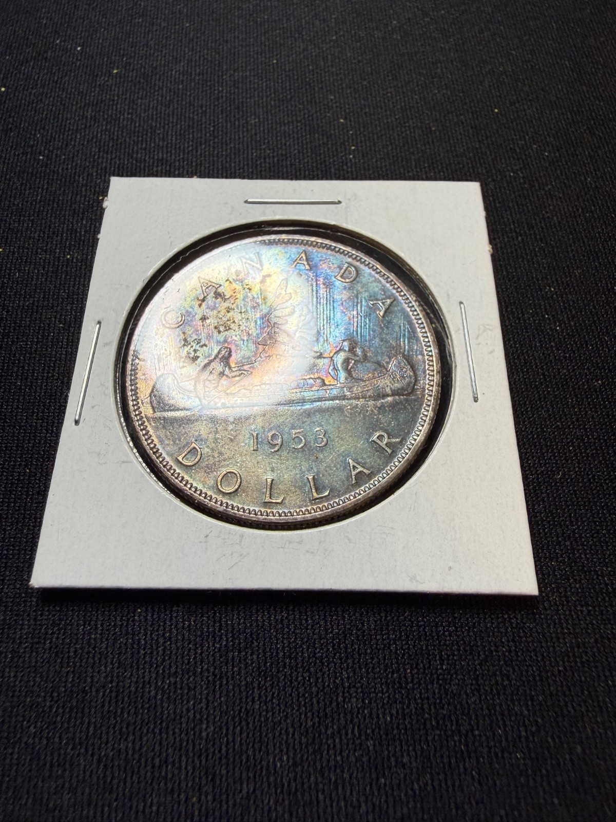 1953 Canadian Silver Dollar Coin Blue Patina