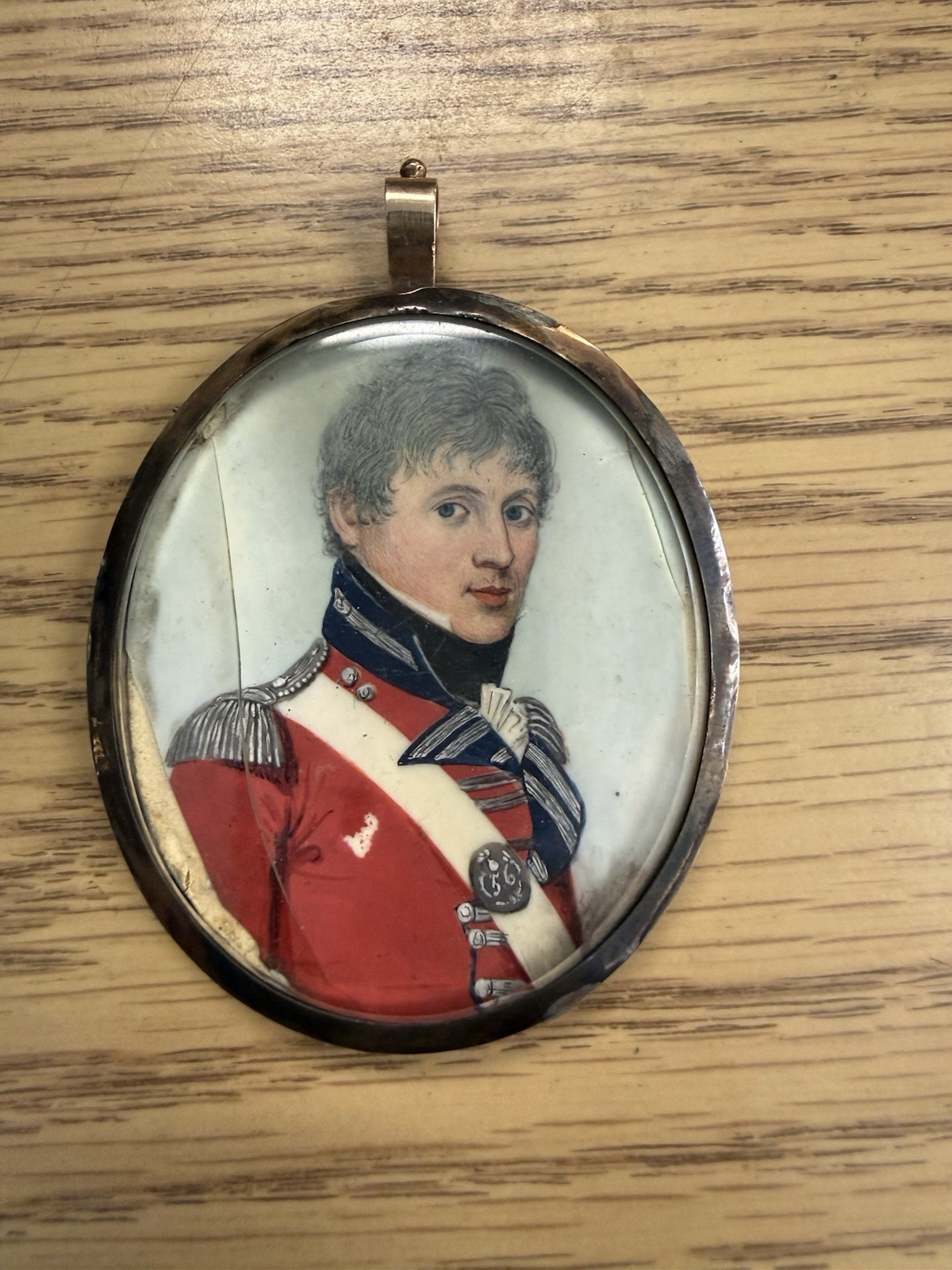 RARE BRITISH MILITARY OFFICER PORTRAIT MINIATURE W/ HIS WOVEN HUMAN HAIR – 1795