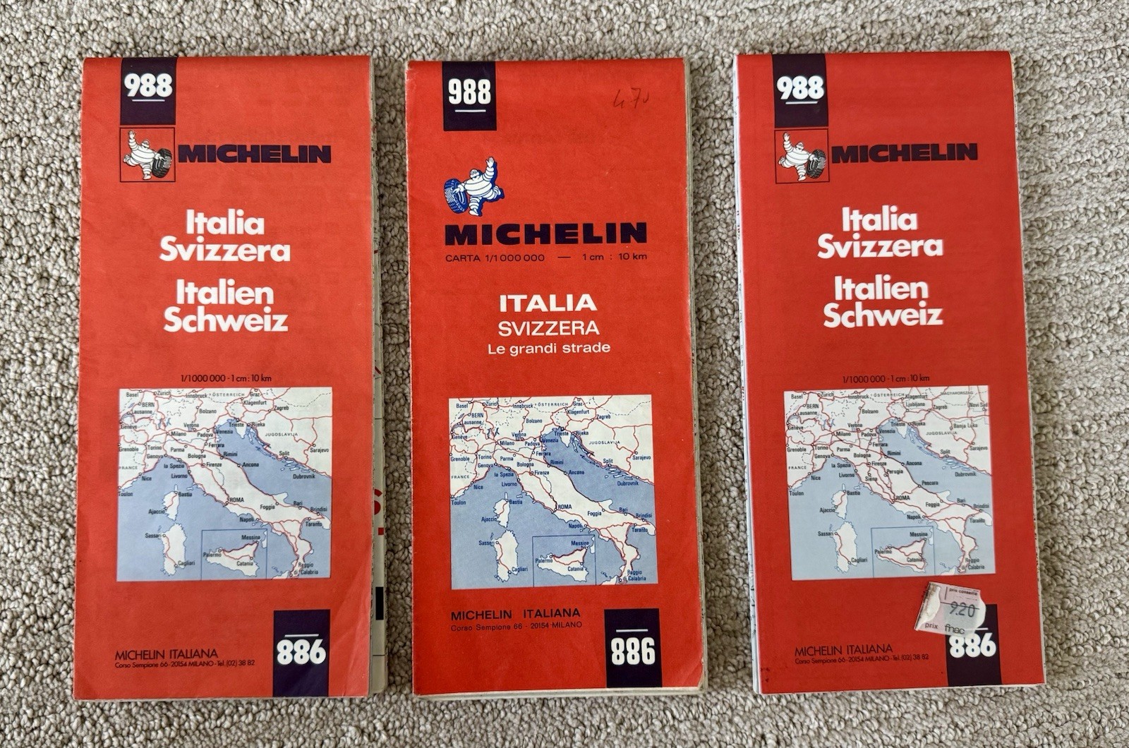 Lot of 3 Michelin #988 map ITALY & SWITZERLAND (1972, 1975, 1981, ) Vintage