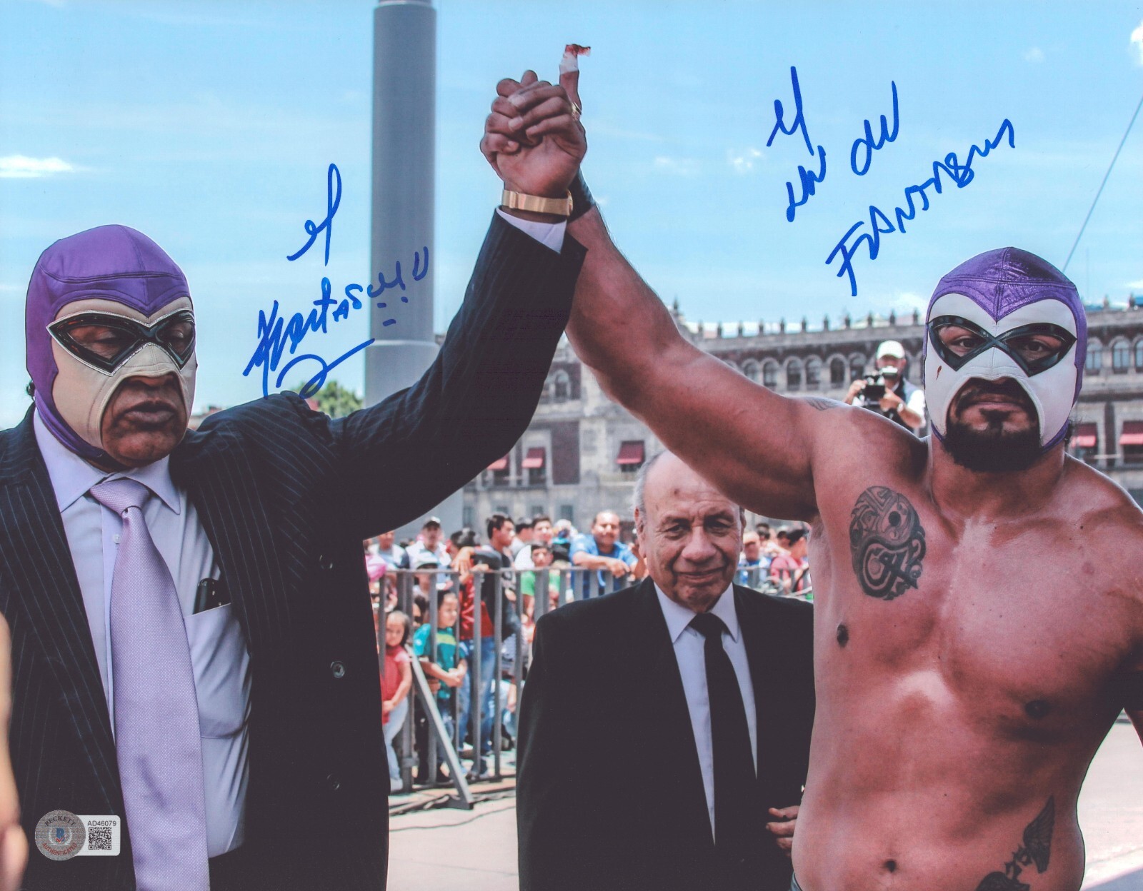 El Hijo del Fantasma + Dad Signed 11x14 Photo BAS COA CMLL Lucha Libre AAA NXT