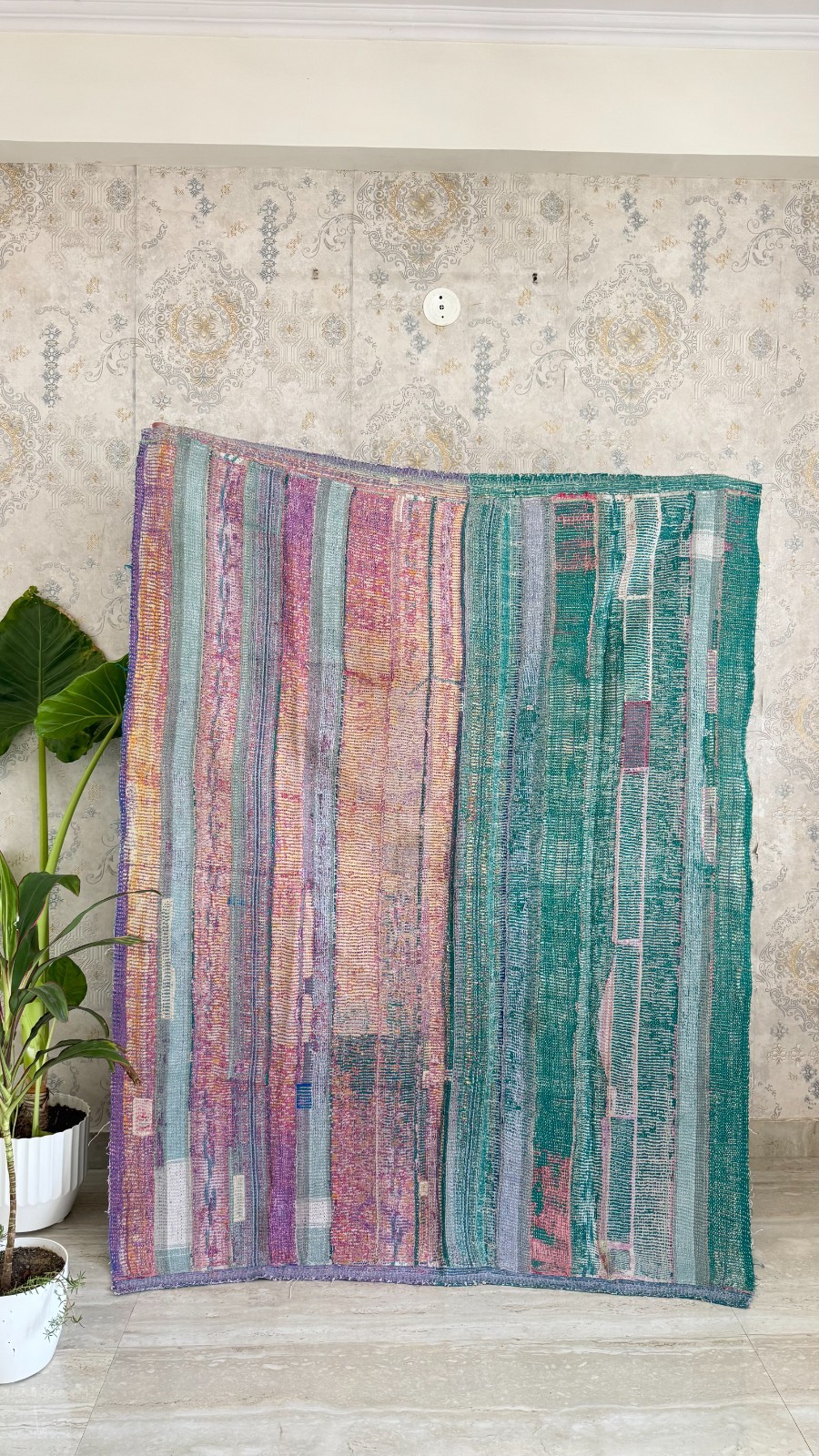 Vintage Kantha Quilt Handmade Cotton Patchwork Reversible Indian Bedspread