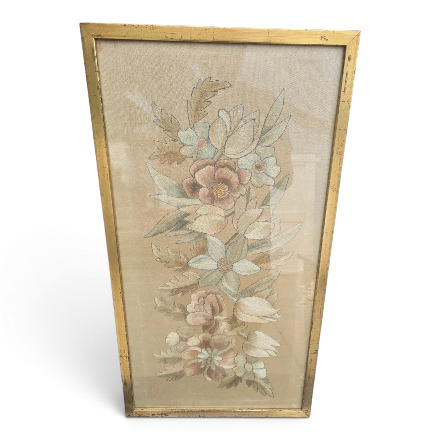 Antique 19th Century Chinese Oriental Embroidered Silk Panel 