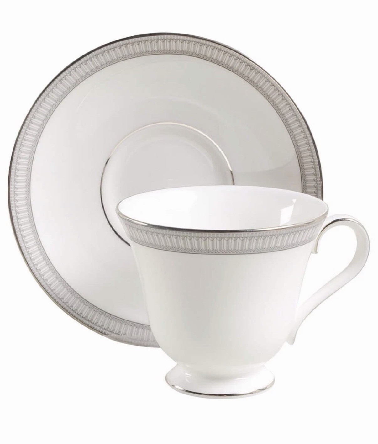 Set of 12 Waterford Carina Platinum Teacups and Saucers. Never Used