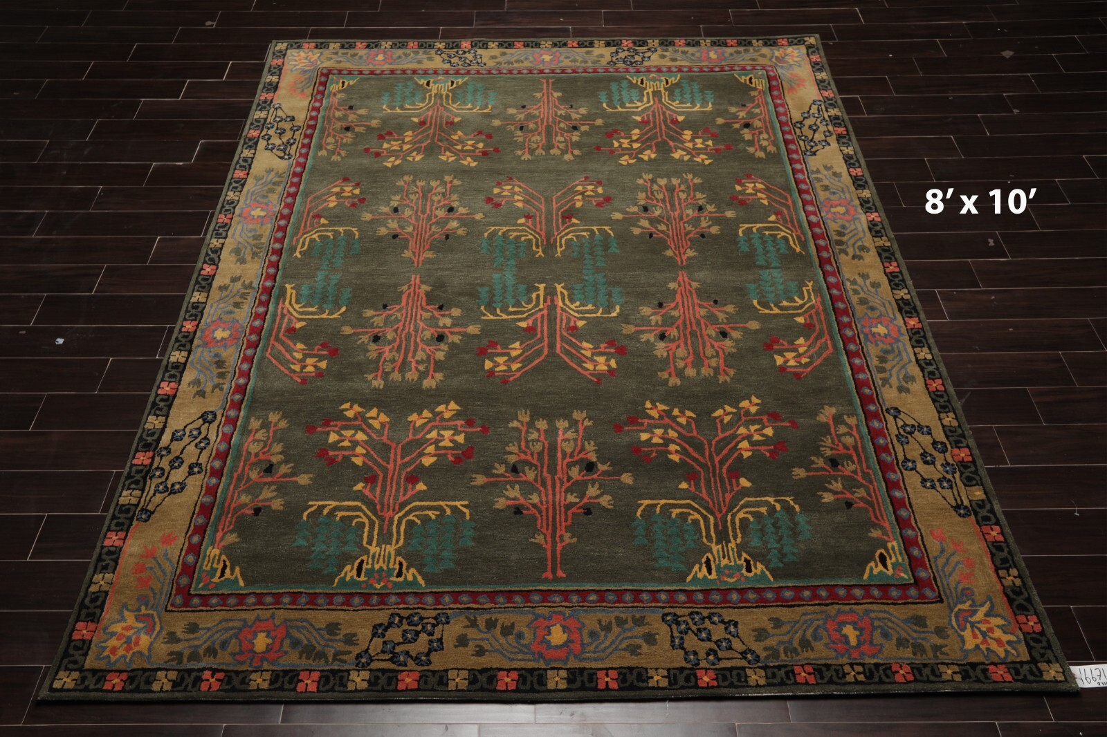 Donegal Arts & Crafts Handmade 100% Wool Area Rug Dark Gray/Green 8\' x 10\'