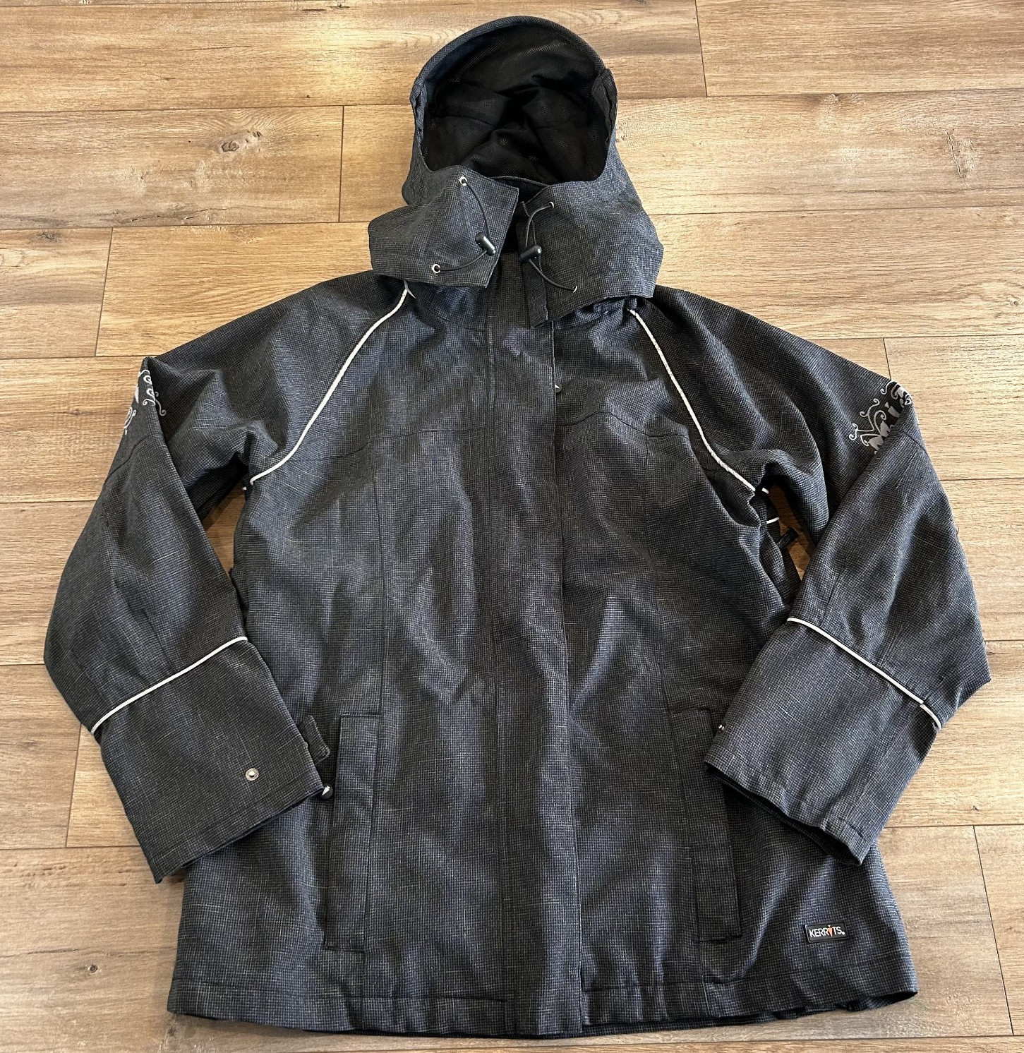 Kerrits Hooded Waterproof Riding Equestrian Jacket Women\'s Size L Gray Pockets Kerrits Hooded Waterproof Riding Equestrian Jacket Women\'s Size L Gray Pockets